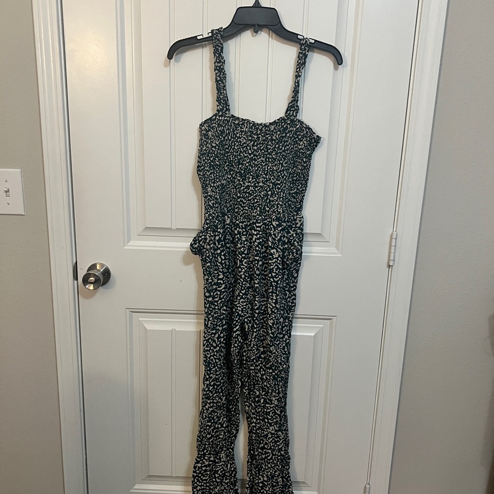Jessica Simpson Green and White Jumpsuit with Spaghetti Straps